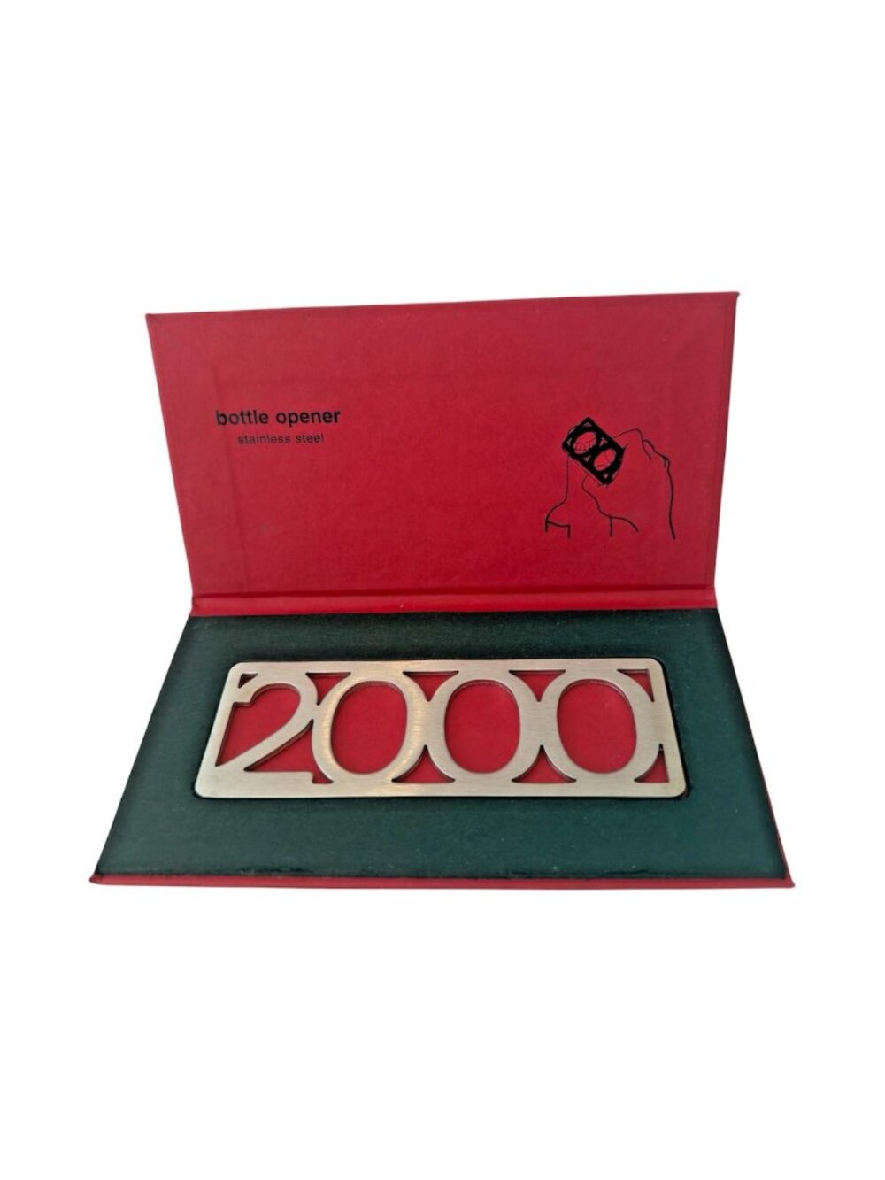 Vintage Year 2000 Millennium Stainless Steel Flat Bottle Opener Red Gift Box Y2K